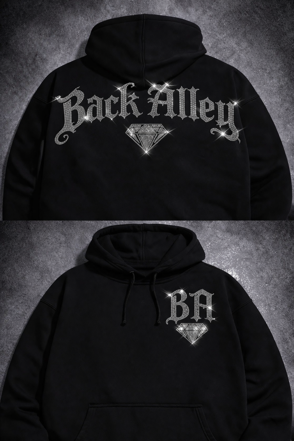 Silver Rhinestone Black Hoodie